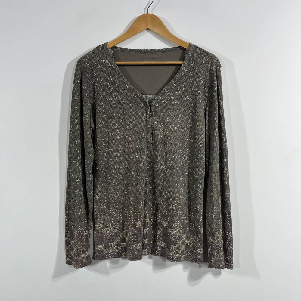Eddie Bauer Y2K Granola Waffle Knit Thermal Henley Top Womens Medium Grunge